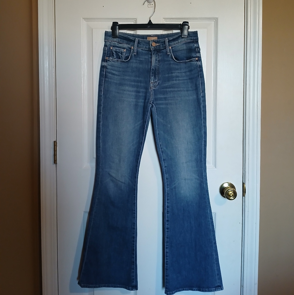 Mother The Weekender Love Bombs  Flare Jeans Women Blue Size 27